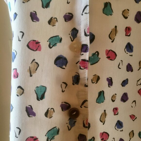 VTG 80s Cabrais White Button Down Blouse Short Sleeve Colorful Abstract S / M - Picture 5 of 7